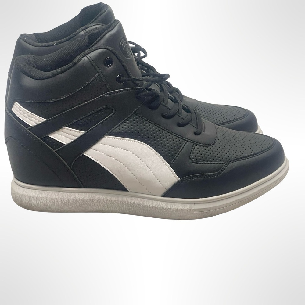Calto Men's Black and White High-Top Height Raising Sneakers - Picture 2 of 7